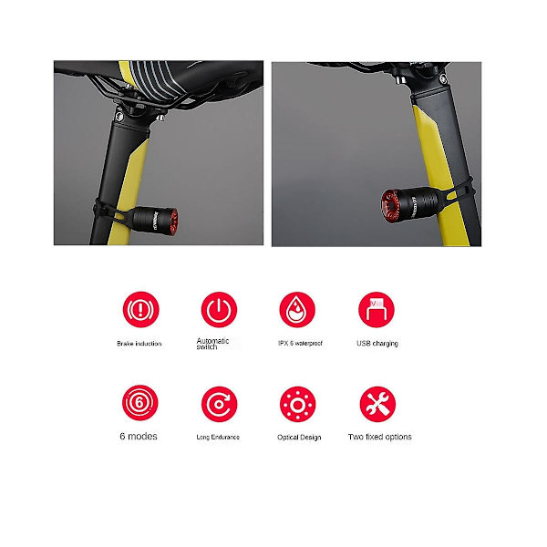 Smart Baklykta för Cykel med Bromsdetektering, USB Laddningsbar LED Baklykta
