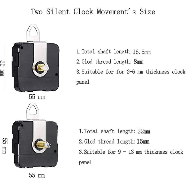 Silent Quartz Clock Movement, lang og kort aksel klokkemekanisme med visere Batteridrevet, veggklokkemekanisme Deler Motorbytte Gjør-det-selv-reparasjon
