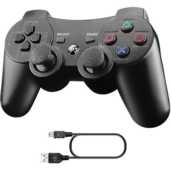 PS3 Ohjain, Langaton Ohjain Playstation 3:lle Bluetooth Pelikonsoli PS3:lle Kaksoisvärinällä Kuusiakselinen Kaukosäädin (musta)