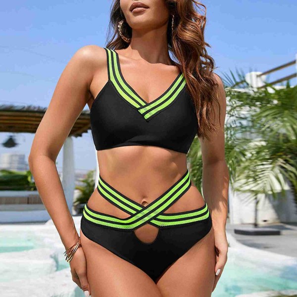 Kvinner Bikinisett Fasjonable Elegant Fargeblokk V-hals Topp hulbunn 2-delt badedrakt for surfing Svart