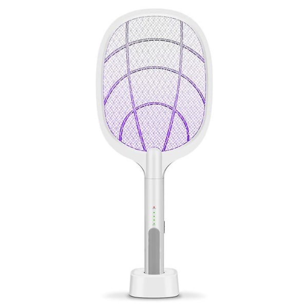 raquette Anti-moustique Et Insectes Electrique Uppladdningsbar Par USB Led Clairage Lampe 3 Soffor Skydd En Maille, Blanc