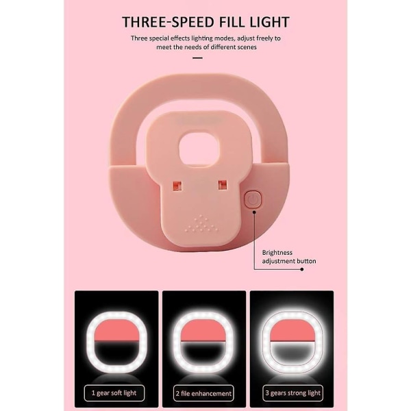 Led Selfie Ring Light Lighting Ring Blinker (farve: Pink)