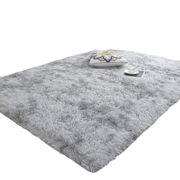 Tie-dyed Grey Area Tepper For Soverom Plysj Furry Shag Teppe, innendørs Moderne Plysj Area Tepper For Living Ro