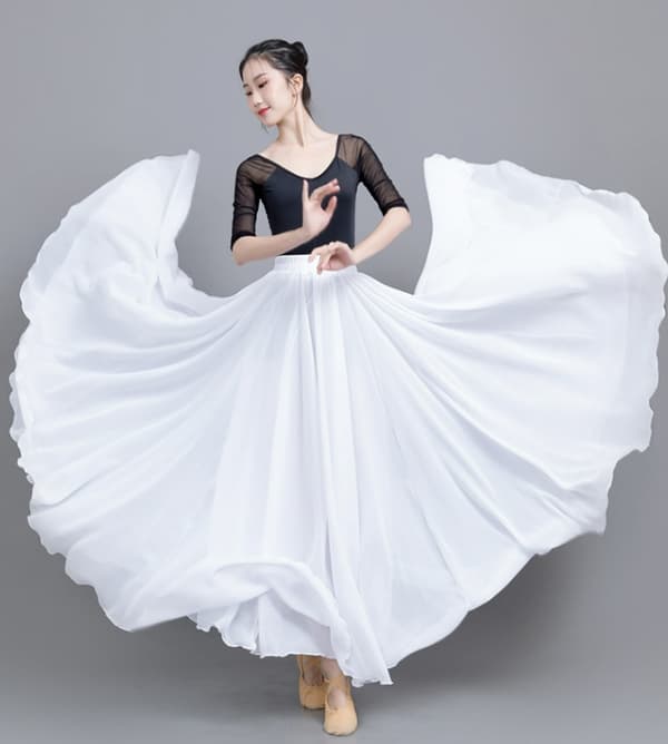 720 Silkeslen Tunn Chiffong Elastisk Midja Lång Magdans Kjol White 85CM