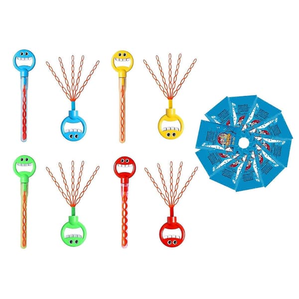 Smiley Bubble Wand med 10 förpackningar bubbelvätska* (blå)