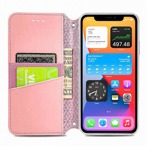 Våffelmönstrad Mini Plånboksfodral iPhone 12 - Rosa