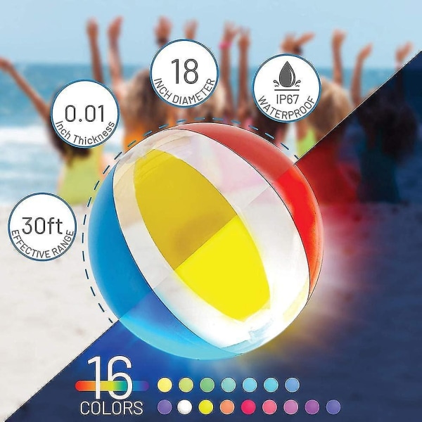 Led vannpolo, oppblåsbar vannpolo, 16 lysfarger glødeball, vannvolleyballspill, bassengspill for voksne, barn, flott for strand, basseng, fest