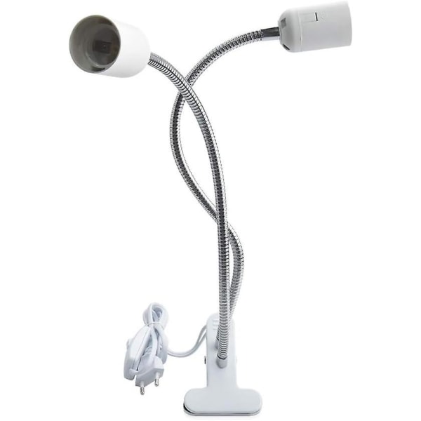 E27 lampun pidikkeen pidike, pidike 2 pistorasialla, kaksinkertainen päälle/pois-kytkin, hanhenkaula-letku 360 asteen kierto, kasveille lamppupöydän yöluku