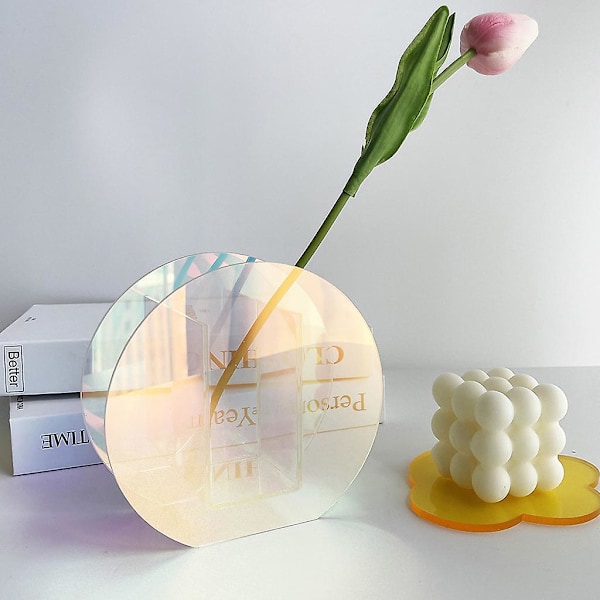 Nordisk moderne geometrisk akryl vase iriserende regnbuefarvet blomsterpotte beholder blomsterarrangement kontor hjem borddekoration