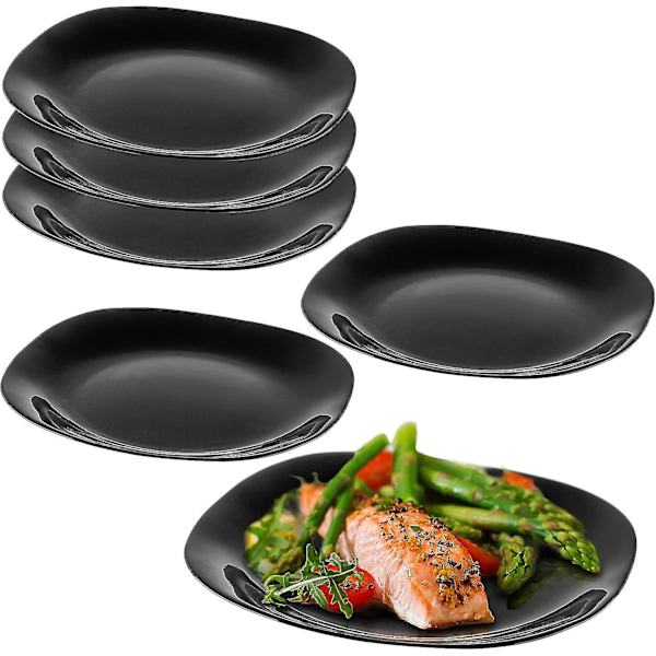Svarta middagstallrikar, diskmaskinsäkra tallriksset, förstärkt glas, moderna matserviser för hem och restaurang (svart/6 stycken)