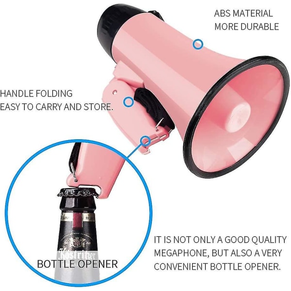 Bärbar Megafon Bullhorn 25 Watt Effekt Megafon Högtalare Röst Och Siren/alarmlägen (rosa)