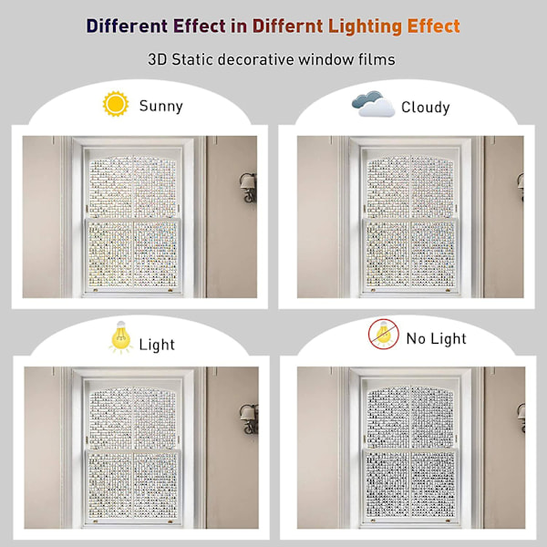 Vindufilm - Translusent, Ikke-Limende, Elektrostatisk Personvernvindufilm, Dekorativ for Kontor, Kjøkken, Hjem - 3D Mosaikk - 45 X 200CM