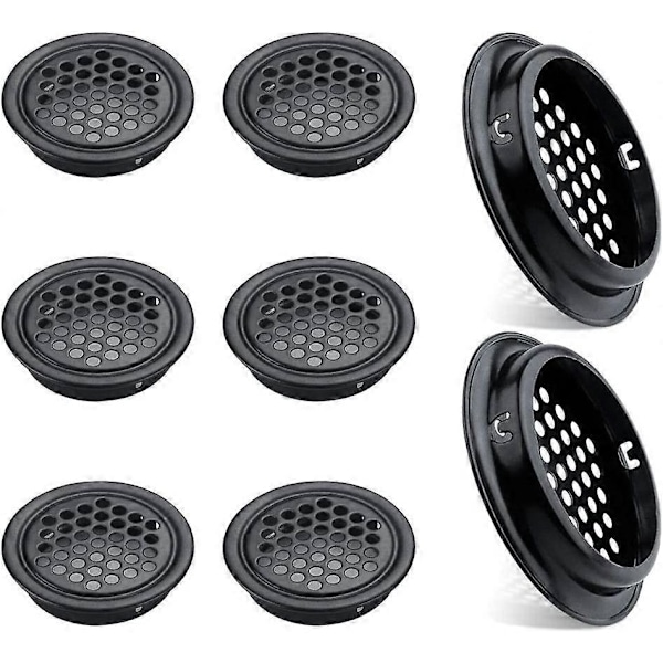 Sæt med 8 runde ventilationsgitter i rustfrit stål til køkkenmøbler rustfrit stål luftventil 53mm sort