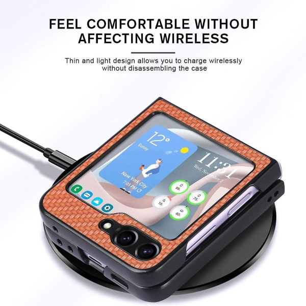Carbon Fiber Texture Læder Pu stødsikker taske, kompatibel til Samsung Galaxy Z Flip 5