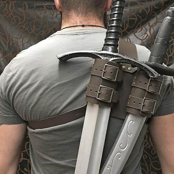 Medieval Witcher Dobbel Rygg slire For Sword Cutlass Holder Viking Pirate Warrior Leather Sheath Holster Cosplay Larp Costume