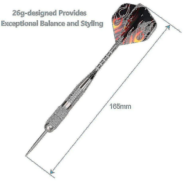 3-pakks stålspydsett Tungsten 26 gram med aluminiumskaft og 3 stiler flyvinger + 1 etui, profesjonelt metallspydspisssett