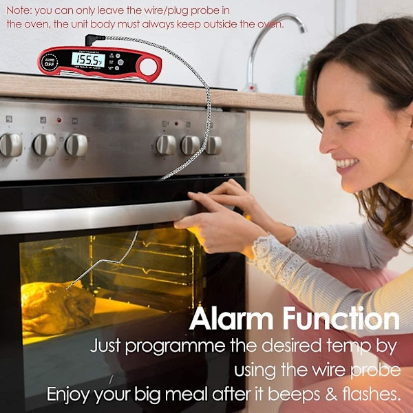 Dhrs Ugnssäker Kötttermometer Med Inbyggd Sonda, 2 I 1 Dubbel Sonda Digital Mattermometer Med Alarmfunktion För Matlagning, Grillning, Rökning Och Gr