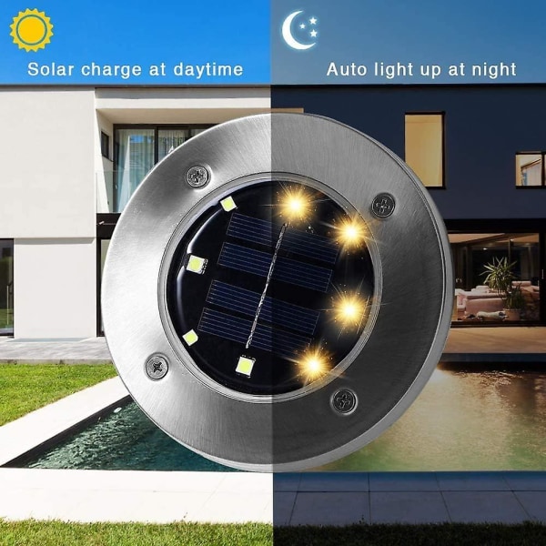 Solar hagelys - 8led underjordisk lys, vanntett stilys solcelledrevet, 4 stk