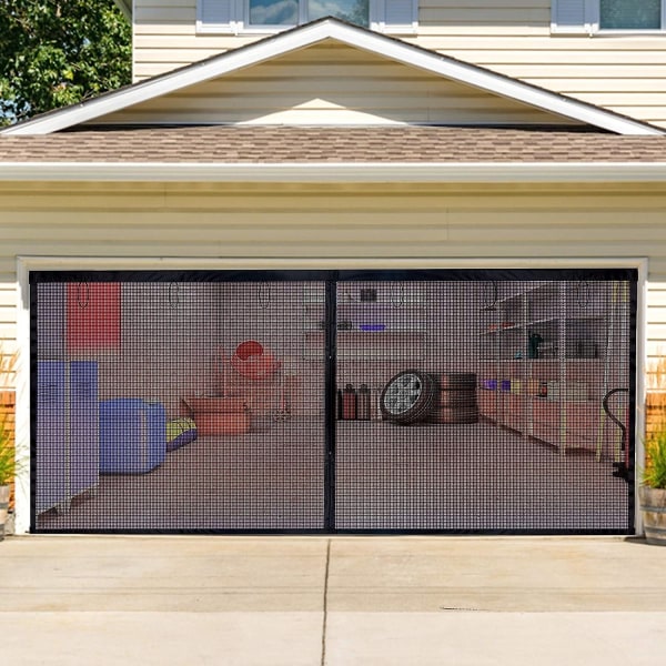 Garageportskærm, 2x4m garageskærmnet med magneter,udtrækkelig håndfri garagenetskærm
