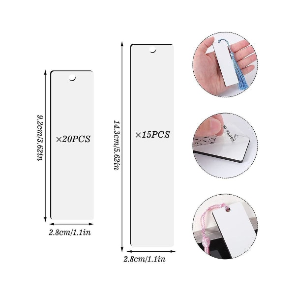 35 stk Sublimeringsbokmerke Blank Heat Transfer Mdf Bokmerker Gjør-det-selv-bokmerker med hull og fargerik T