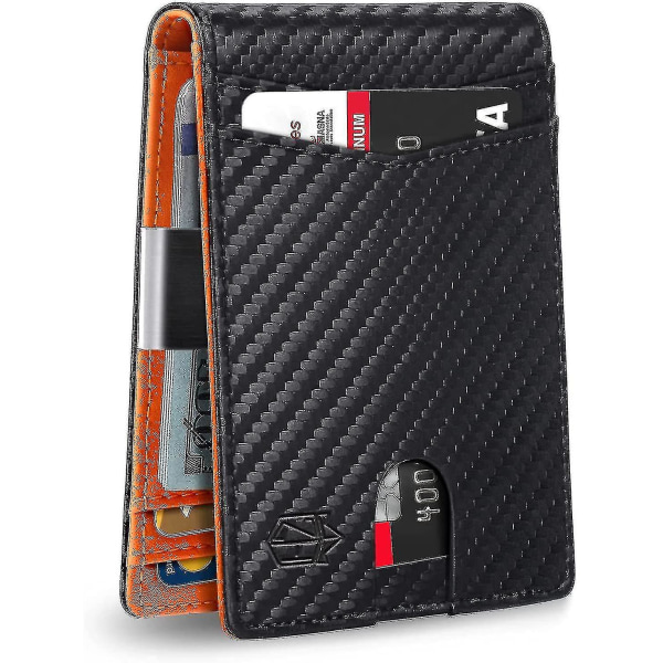 Slim lommebok for menn med stor kapasitet 12 spor Rfid-blokkerende karbonfiber svart + oransje