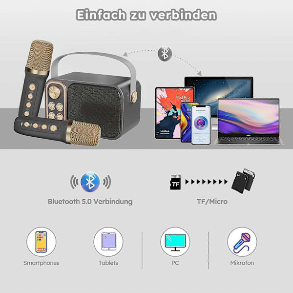 Karaokemaskin med 2 mikrofoner Bluetooth-högtalare musikunderhållning partykul