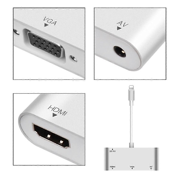 1080P Lightning til HDMI VGA Audio Video Adapter Konverter for Apple