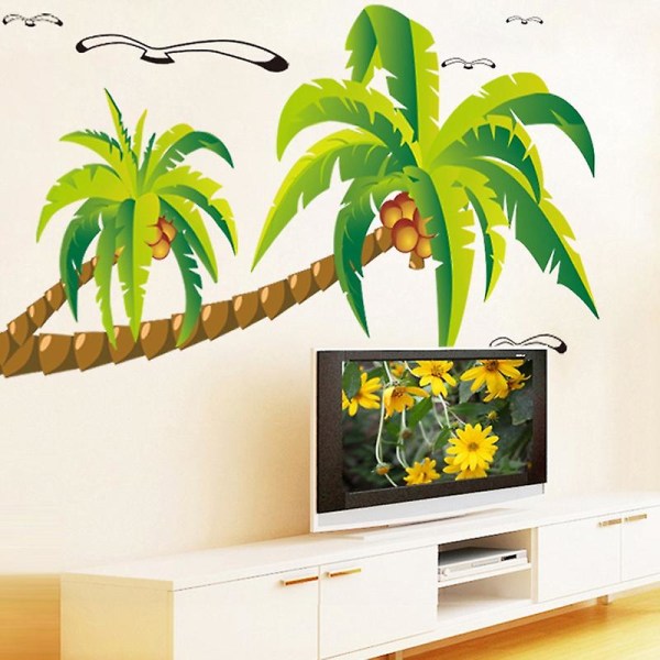 Coconut Palm Tree Sticker Tropical Beach Wall Decal Living Room Backdrop Sticker