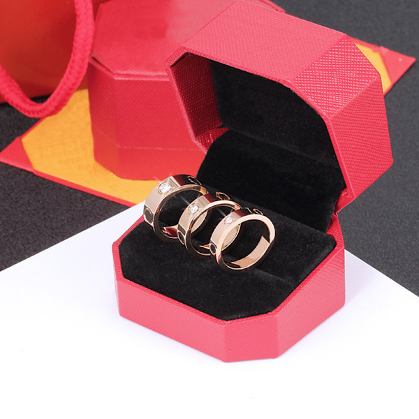 Kajia Ring Fashion Titanium Stål Elektropletning Par Ring Tre Diamant Ring Par 4mm sølv med diamant No. 10