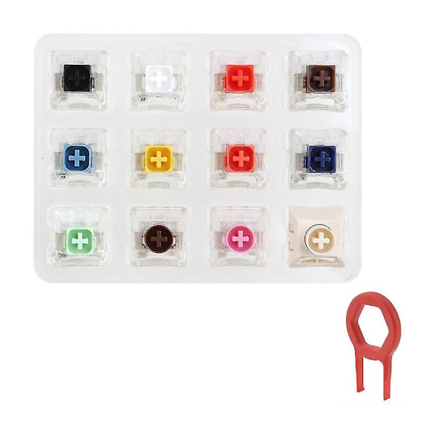 12-Tast Brytertester med Akrylbase og Tasthetter for Kailh Box 4 Mekanisk Tastatur med Key Pu