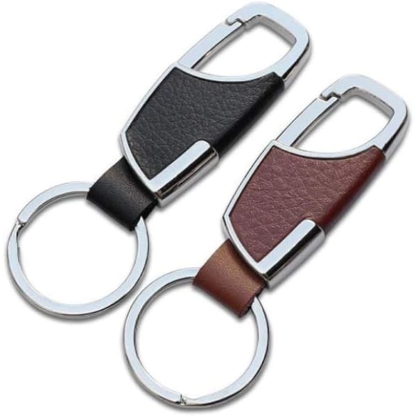 2ST Nyckelring i rostfritt stål med läder Heavy Duty Home Office Bilnyckelring med nyckelring Nyckelhållare för män och kvinnor-Brun & Black