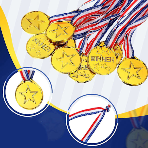 100 stk. Plast Vinnermedaljer Gull Vinnerprismedaljer For Stil, Festdekorasjoner Og Utdeling