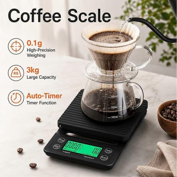 Digital köksvåg - Timerverktyg stöder noggrann matlagning och kaffebryggning