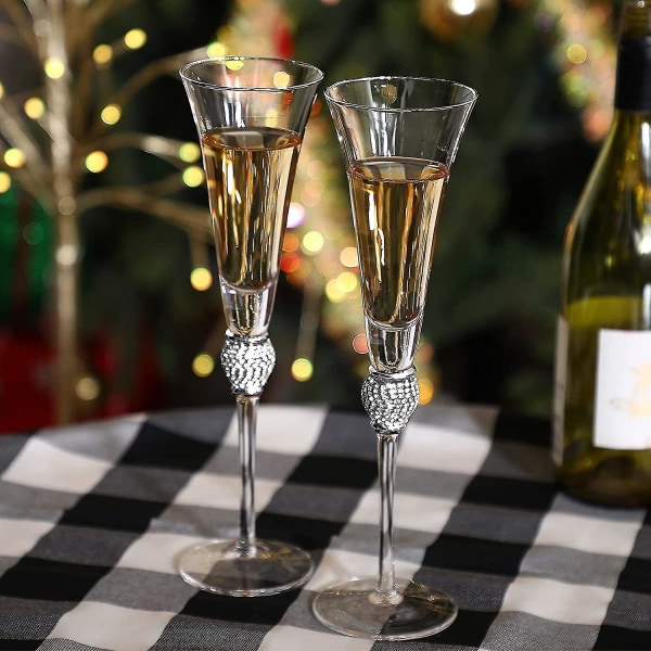 2 st Rhinestone Champagneglas Bröllopsrostning Glasögon Diamantglasögon Långt handtagsglas för bröllop, fest, jubileum (silver)