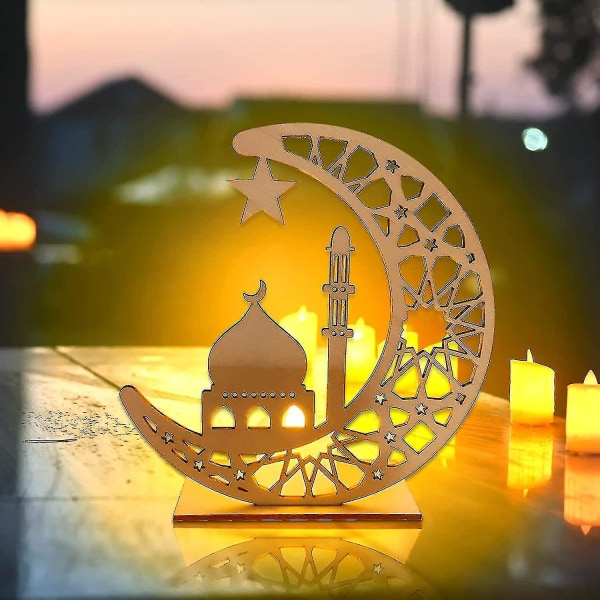 Ramadan 2022 Dekorativ trelampe - Islamske gaver - Gjør-det-selv-dekorasjon - Dekorativt lys - Ramadan Mubarak - Led Moon - Muslimsk dekorasjon - Ramadan Pra