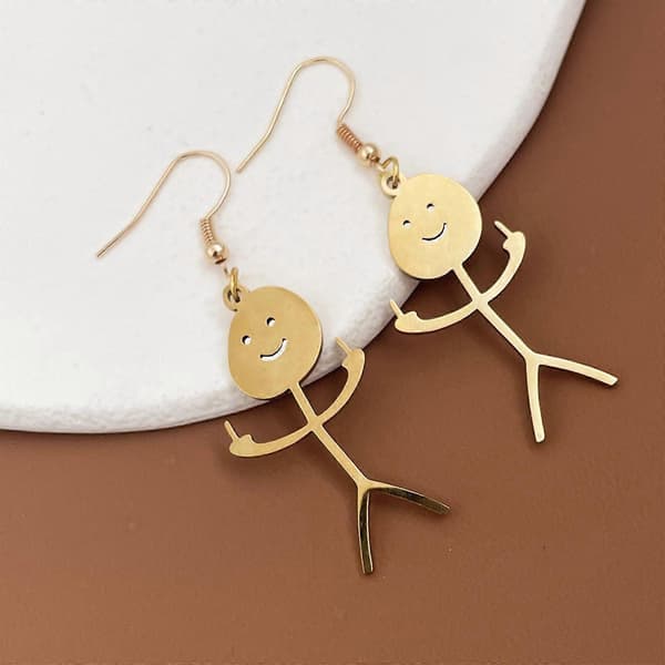 1 Par Sjove Cool Doodle Smiley Face Middle Finger Øreringe Dangle Drop Øreringe