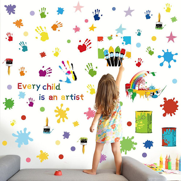 SZTXJ Färgglada Inspirerande Citat Väggdekaler PVC Färgsplatter Handavtryck Väggdekaler Motiverande Dekal Positivt Uttalande Väggdekaler för Klassrum
