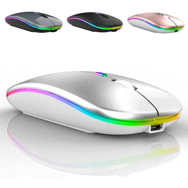 Led trådlös mus, uppladdningsbar ultratunn tyst mus 2,4 g bärbar mobil optisk kontorsmus med USB och typ c-mottagare, 3 justerbara dpi
