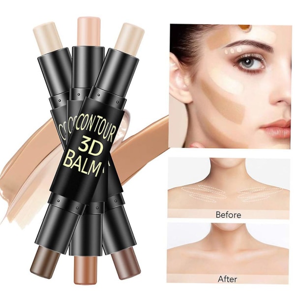 -Dual-endad Highlight & Contour Stick Make Up Concealer Kit för 3d ansiktsformning Body Shaping Make Up Set 3st