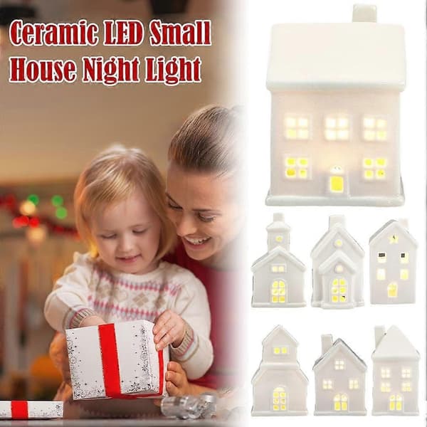 Keramiske hvide julebyhuse med LED-lys G