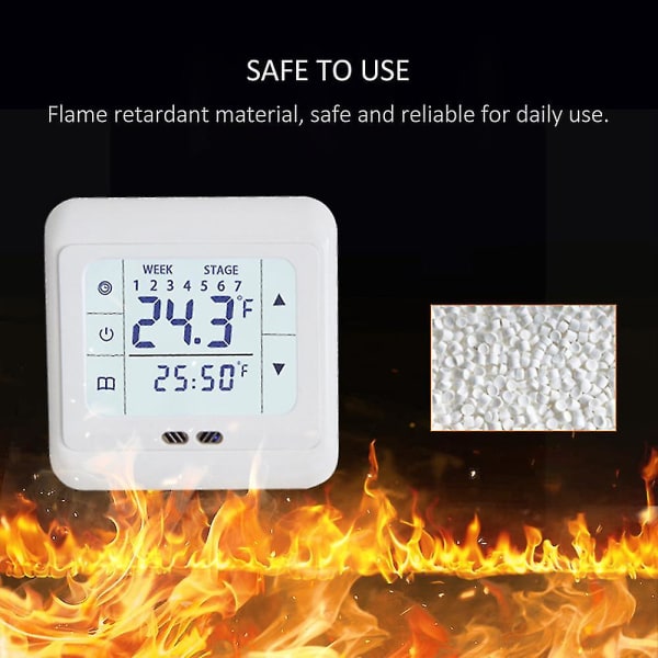 Elektrisk oppvarmingstermostat med berøringsskjerm LCD-skjerm Smart 16a termostat Energibesparende temperaturkontroller for hjemmet