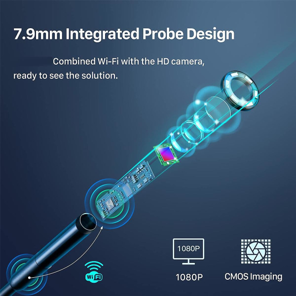 Trådløst endoskop Wifi industrielt boreskop med 6 LED-lys Type-c Usb Snake Camera Vandtæt I