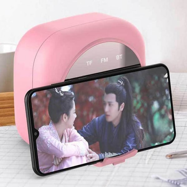 Digital vekkerklokke bærbar Bluetooth-høyttaler LED-speil lysende høyttaler Mp3-spiller støtte Tf Subwoofer bærbar høyttaler (rosa)