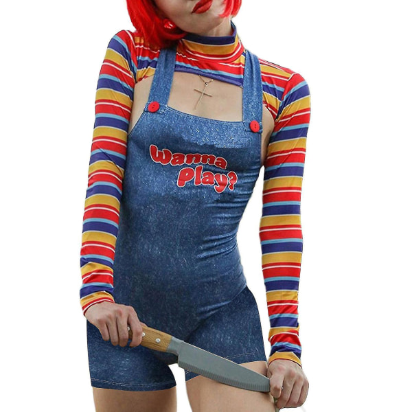 Kvinnors 2 st Halloween kostymer Skrämmande mardröm Killer Doll Wanna Play Movie Character Dress Chucky Doll Kostymset
