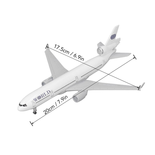 Legering flymodell Simulering Nøyaktig skala Stabil base 3 hjul Diecast Metal Plane Model 20cm