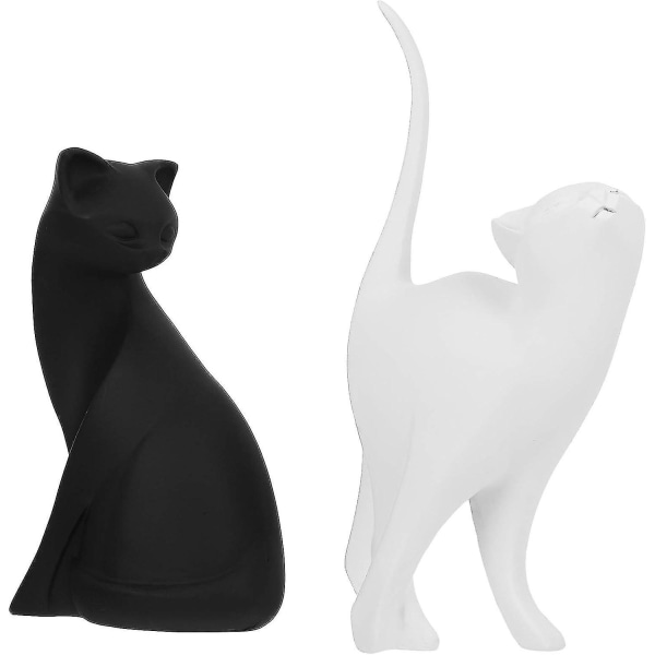 Hartsikissa-patsas, kissaveistos kotitoimiston sisustukseen Hartsi-askartelukoriste (2 kpl, mustavalkoinen)