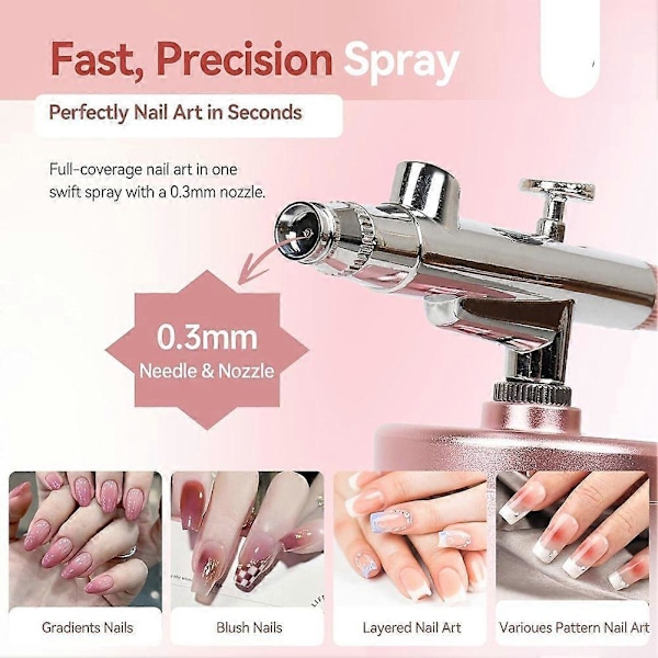 Super-Stabil Airbrush-Sæt: 25 PSI Præcisions-Airbrush til Negle Genopladelig Dobbelt-Tilstand 0,3 mm Dyses Negle Airbrush-Maskine