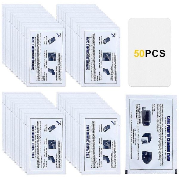 Cr80 kortläsare Rengöringskort, 50 st Dual Side Card Reader Cleaner, Pos Swipe Terminal Rengöringskort