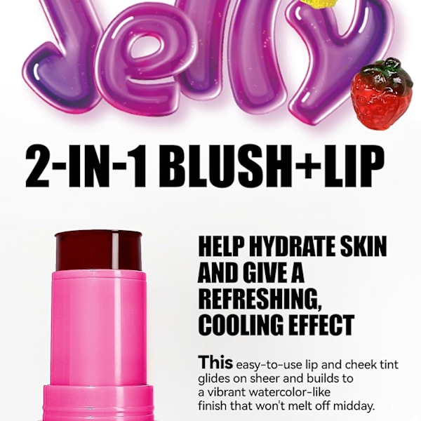 Vann Jelly Tint Stick, Melk Kjølende Vann Jelly Tint Lip Gloss, Melk Jelly Tint Jelly Blush Stick, Sheer Lip & Cheek Stain, Langvarig Jelly Blush S