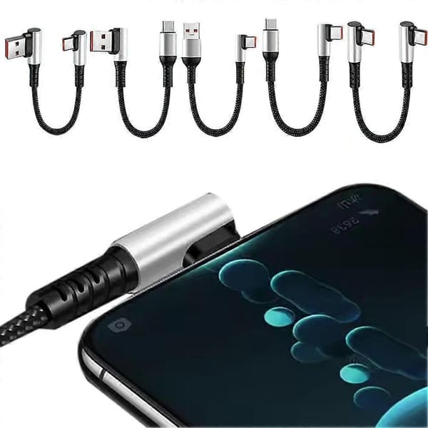USB-C-pikalatauskaapeli 90 asteen kulmalla, lyhyt datakaapeli ZZA7 R1Q8